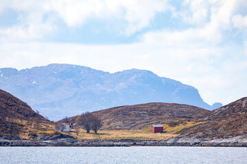Obraz premium Old fisherman's farm on a small island in Sømna,Helgeland,Nordland county,Norway,scandinavia,Europe