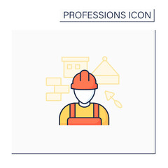 Builder color icon. Man build or repair houses.Construction worker. Important job.Professions concept. Isolated vector illustration