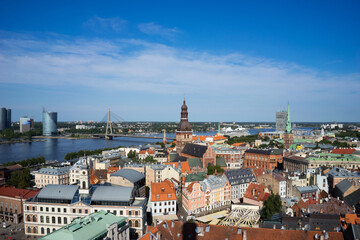 Fototapeta na wymiar Panoramic view of Riga from the observation deck of St. Peter's Cathedral