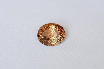 Concave cut, oval faceted natural golden brown bright cognac color loose topaz clean transparent...