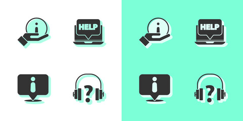 Set Headphones, Information, and Laptop and help icon. Vector
