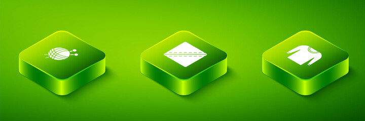 Set Isometric Sewing Pattern, Sweater and Yarn ball with knitting needles icon. Vector