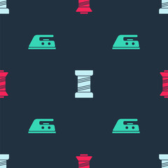 Set Sewing thread, and Electric iron on seamless pattern. Vector