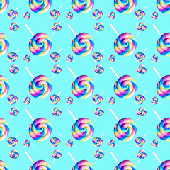 Fototapeta na wymiar Lollipops pattern on a blue background