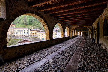 Scenic view of ancient village and its stunning old arcaded street