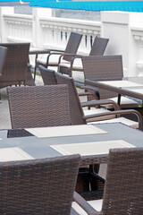 chairs and tables in the summer cafe