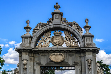 Gate of Philip IV to Parque del Buen Retiro - most popular park in Madrid. Retiro Park created as a royal park and opened to the public in 1868. Madrid. Spain.