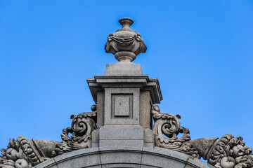 Fototapeta premium Gate of Philip IV to Parque del Buen Retiro - most popular park in Madrid. Retiro Park created as a royal park and opened to the public in 1868. Madrid. Spain.