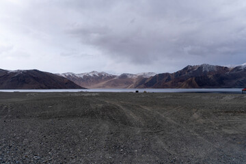 Pangong Tso, Tibetan for "high grassland lake", also referred to as Pangong Lake, is an endorheic lake in the Himalayas situated at a height of about 4,350 m. at Leh Ladakh, Jammu and Kashmir, India.