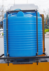 Blue plastic water and liquids barrel storage