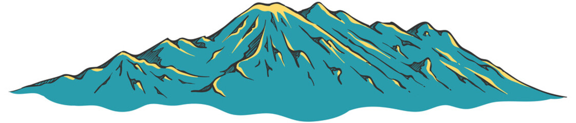 Hand drawn mountains color vector illustration