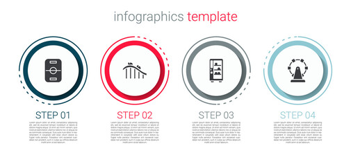 Set Hockey table, Roller coaster, Vending machine and Ferris wheel. Business infographic template. Vector
