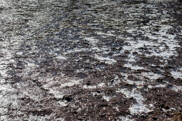 Ice, after the snow melts and freezes on the mountainside close-up in spring (Background, banner, Wallpaper)