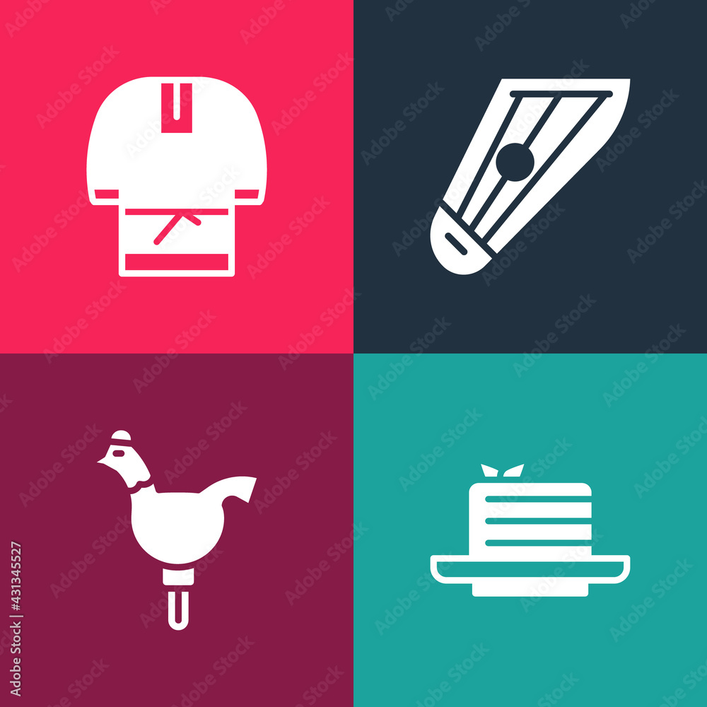 Canvas Prints set pop art medovik, cockerel lollipop, kankles and kosovorotka icon. vector