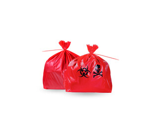 Two Red garbage bag for infectious waste isolated on white background.