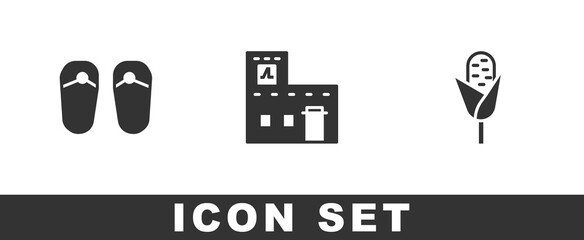 Set Flip flops, Mexican house and Corn icon. Vector