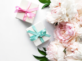 Peonies and gift boxes