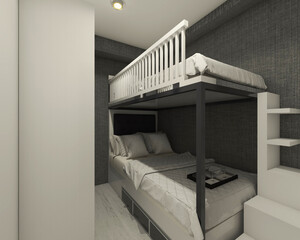 Naklejka premium Simple kids bedroom idea with bunk bed