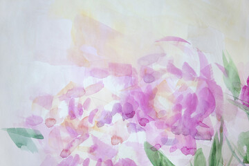 Abstract romantic watercolor painting. Texture background. Pastel colors relax gentle wallpaper. Lightweight simple flowers.