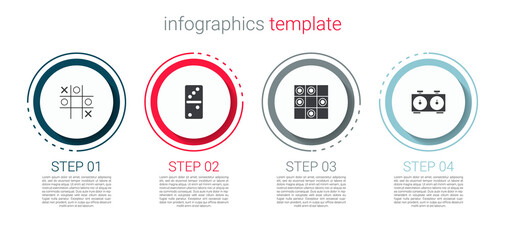 Set Tic tac toe game, Domino, Board of checkers and Time chess clock. Business infographic template. Vector