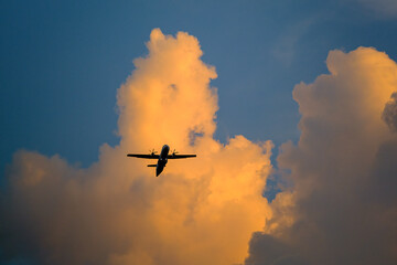 Koh samui ,Suratthani, thailand, airplane on the cloudy sky