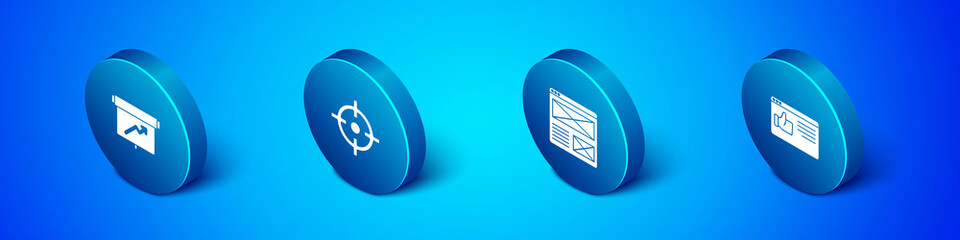 Set Isometric Board with graph chart, Browser window, and Target sport icon. Vector