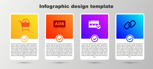 Set Shopping cart and dollar, Advertising, Website template and Chain link. Business infographic template. Vector