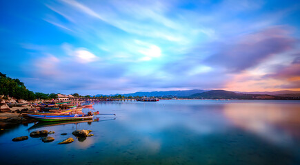 Bangrak beach ,Koh samui ,Suratthani, thailand, longexposure landsacape ,Colorful cloudy sky at sunset. Gradient color. twilight Sky , abstract nature background.