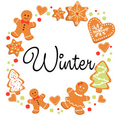 Winter decoration with gingerbread. Winter. Vector art illustration