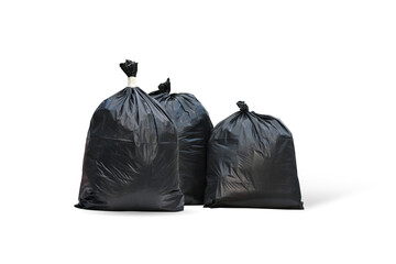 Close up of a garbage bag or Black trash bag isolated on white background
