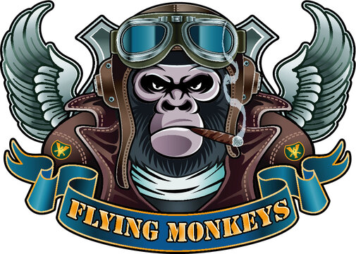 monkey wearing old pilot helmet and goggles