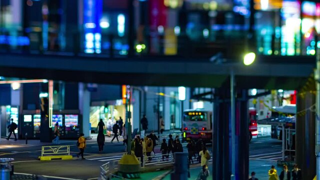 A night timelapse of the miniature neon street near Shibuya station tiltshift