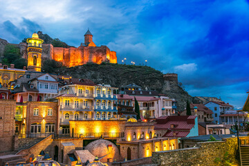 Old Town of Tbilisi, Georgia after sunset © monticellllo
