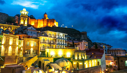 Old Town of Tbilisi, Georgia after sunset © monticellllo