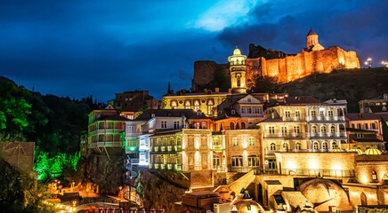 Old Town of Tbilisi, Georgia after sunset © monticellllo