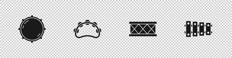 Set Dial knob level, Tambourine, Drum and Xylophone icon. Vector