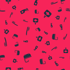 Set Bathtub, Cleaning spray bottle, Hairbrush and Perfume on seamless pattern. Vector