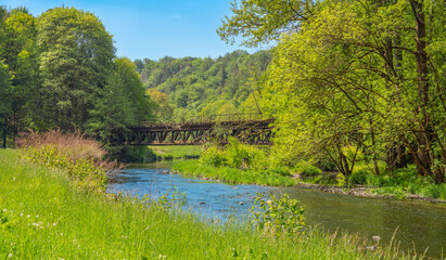 Fototapeta premium das wunderschöne sächsische Muldental am Göhrener Viadukt an der Mündung Chemnitz in die Zwickauer Mulde im Sommer 