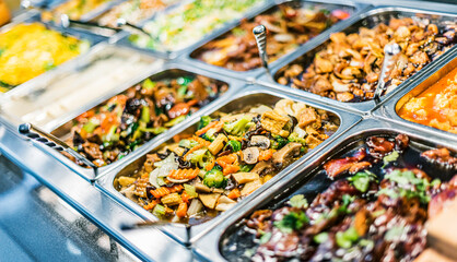 Asian food sold in a shopping mall food court