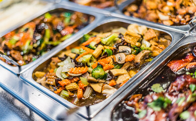 Asian food sold in a shopping mall food court