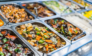 Asian food sold in a shopping mall food court