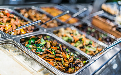 Asian food sold in a shopping mall food court