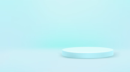 Light blue round podiun on horizontal banner. Template for a content