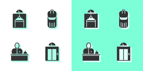 Set Lift, , Hotel reception desk and Trash can icon. Vector