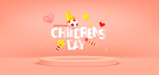International Childrens day greeting card with podium