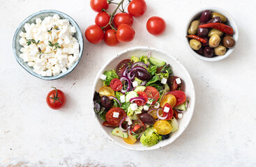 Fresh Greek salad with vegetables and feta cheese	