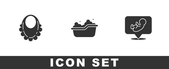 Set Baby bib, bathtub and icon. Vector