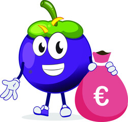 crazy mangosteen character holding money in hand
