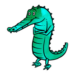 Hand drawn depressed alligator watercolor vector illustration
