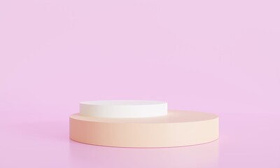Pink background.  white and Brown podium minimalist mockup the scene stand platform
